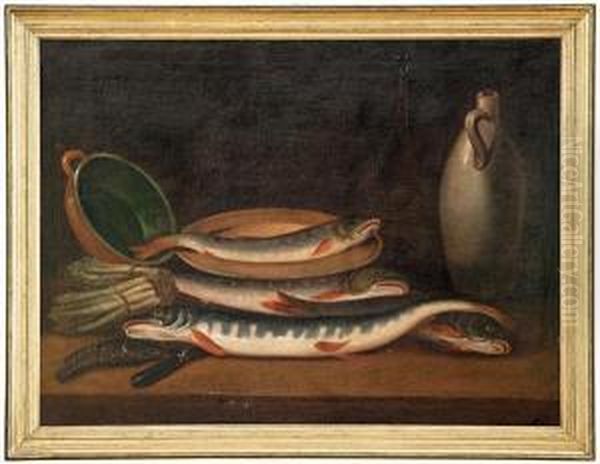 Tavolo Di Cucina Con Vettovaglie E Lucci Oil Painting by Giovanni Francesco Briglia