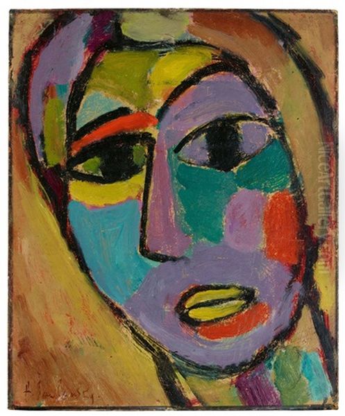 Mystischer Kopf: Erde Oil Painting by Alexej von Jawlensky