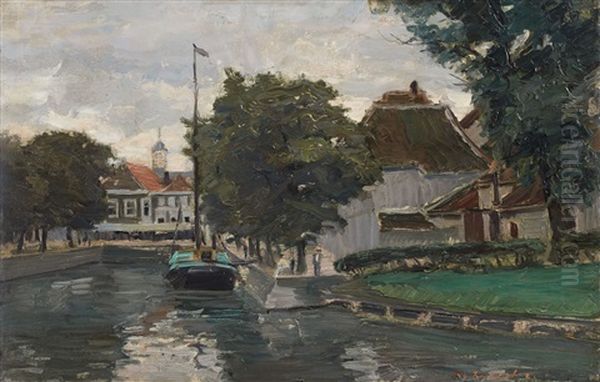 A Quay In Sluis Oil Painting by Konrad Von Kardorff