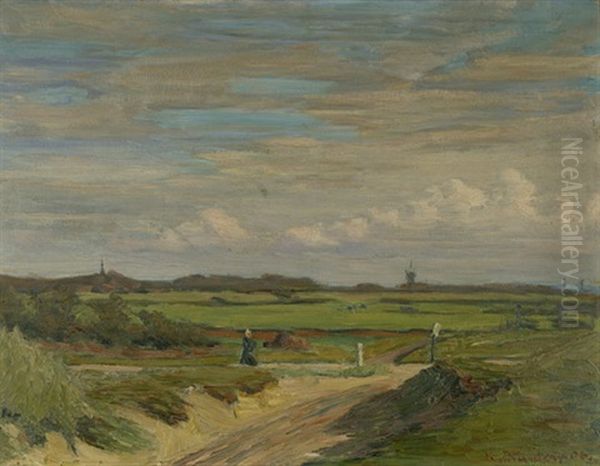 Ansicht Des Dorfes Katwijk In Sudholland Mit Blick Uber Die Felder Oil Painting by Konrad Von Kardorff