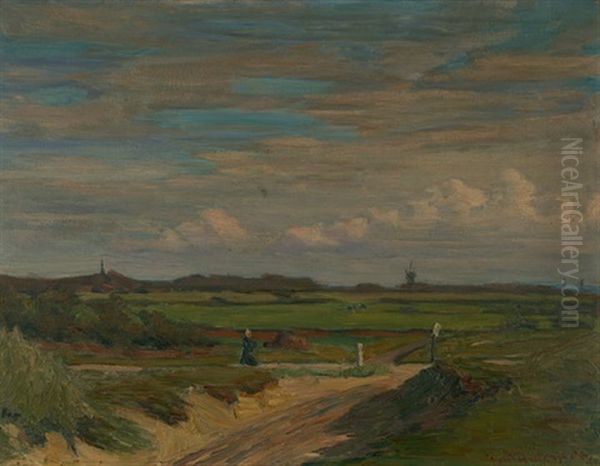 Ansicht Des Dorfes Katwijk In Sudholland Mit Blick Uber Die Felder Oil Painting by Konrad Von Kardorff