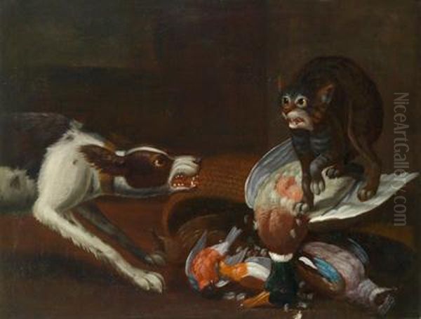 Jagdstillleben Mit Einem Hund Und Einer Katze Oil Painting by Giovanni Francesco Briglia