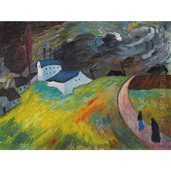 Dorfliche Landschaft Mit Zwei Heimkehrenden Frauen Oil Painting by Marianne von Werefkin