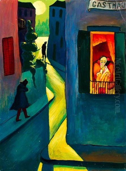 Nachtelijke Stad Met Gasthaus Oil Painting by Marianne von Werefkin