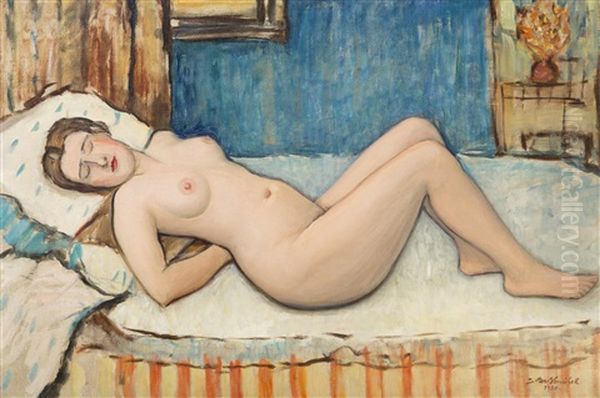 Nude Girl Reclining Oil Painting by Soter Vonasek