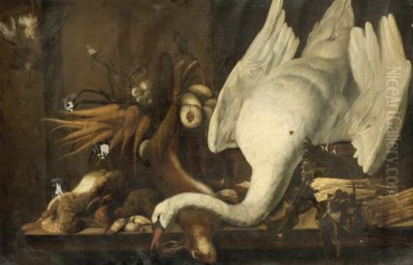 Still Life With A Swan, Asparagus, Game And Vegetables Oil Painting by Elias Vonck