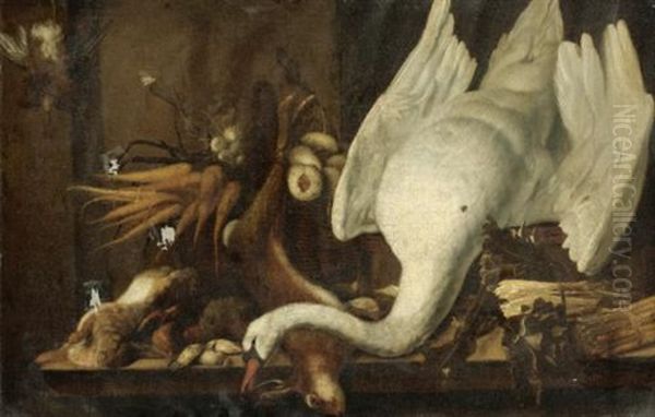 Still Life With A Swan, Asparagus, Game And Vegetables by Elias Vonck