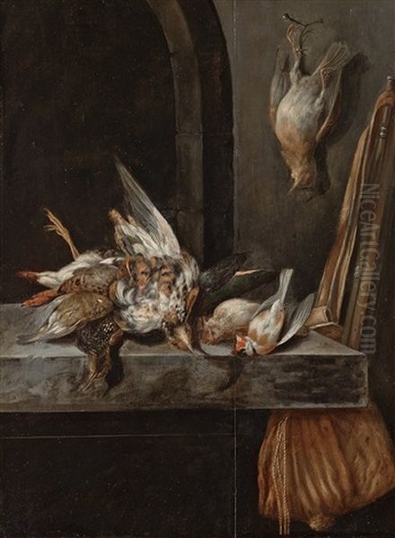 Still Life With Hunting Rifle And Birds Oil Painting by Jan Vonck