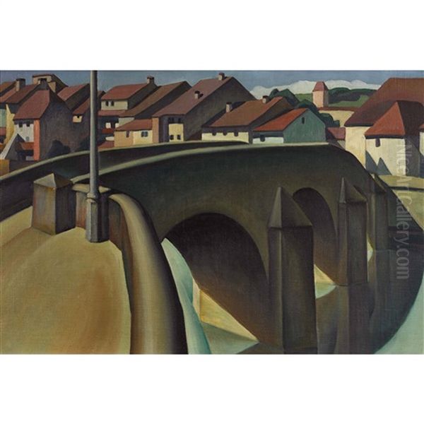 Le Pont A Fribourg Oil Painting by Louis Joseph Vonlanthen