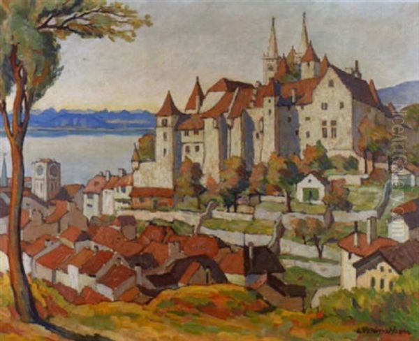 Schloss Und Kathedrale Von Neuchatel Im Sonnenschein Oil Painting by Louis Joseph Vonlanthen