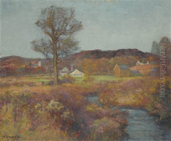 New England Valley Oil Painting by Robert Vonnoh