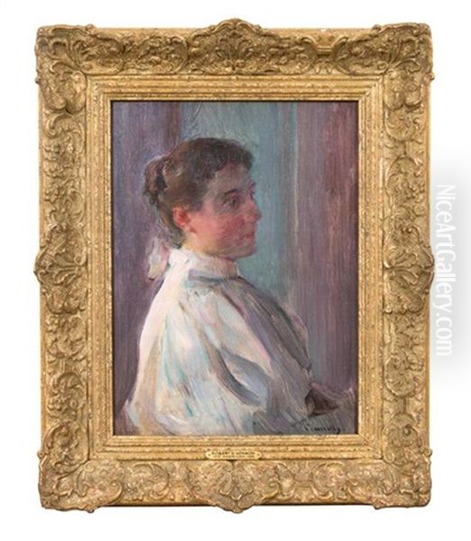 Portrait Of A Woman In White Blouse Oil Painting by Robert Vonnoh