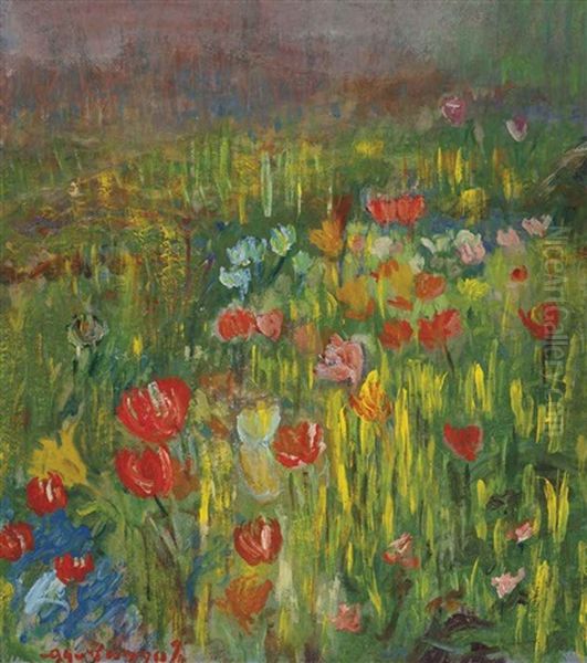 Poppies Oil Painting by Robert Vonnoh