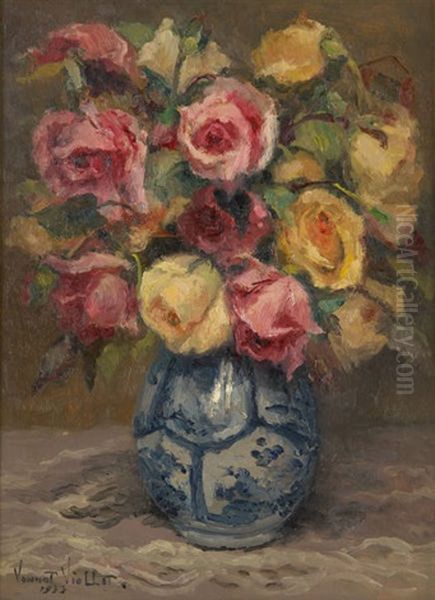 Vase Fleuri De Roses by Yvonne Vonnot-Violet