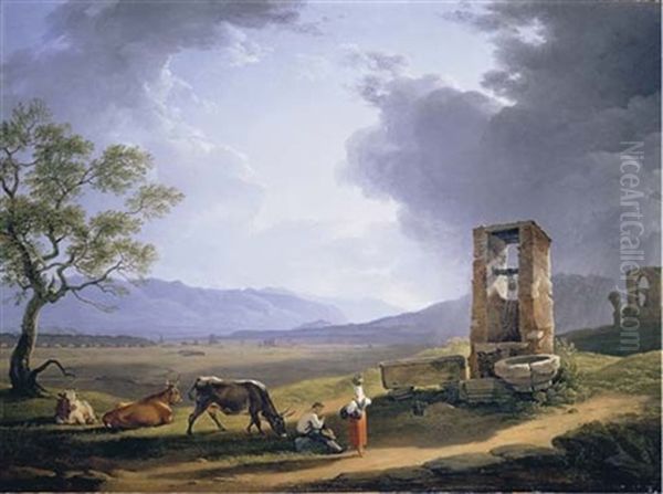 A View Of The Roman Campagna With The Ruins Of The Claudian Aqueduct Beyond Oil Painting by Hendrik Voogd