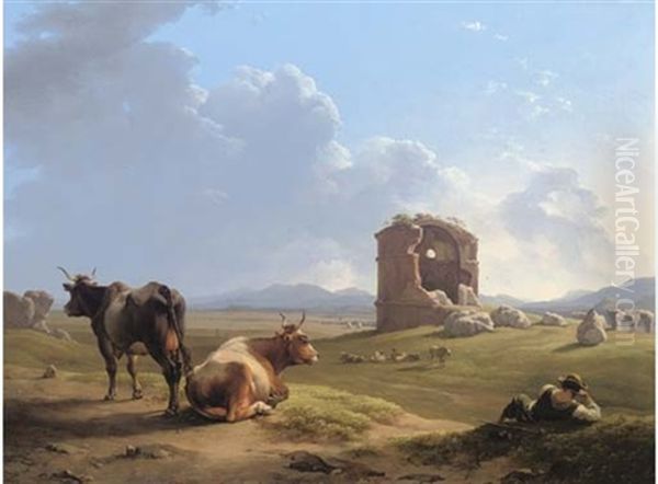 The Roman Campagna, The Tor De' Schiavi Oil Painting by Hendrik Voogd