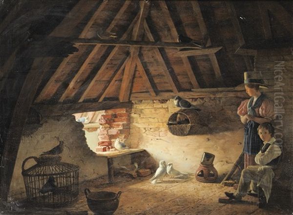 Dans Le Pigeonnier Oil Painting by Henri Voordecker