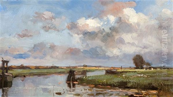 In The Polder, Near Kortenhoef Oil Painting by August Willem van Voorden