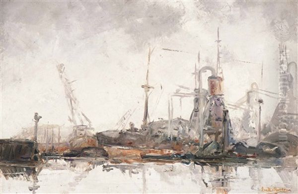 Study Of The Rotterdam Harbour Oil Painting by August Willem van Voorden