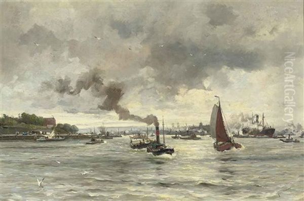 Maas Voor't Park (boating On The River Maas, Rotterdam) Oil Painting by August Willem van Voorden