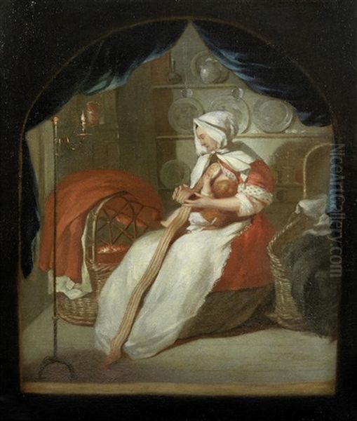 A Mother And Child In An Interior Oil Painting by Johannes Voorhout the Elder