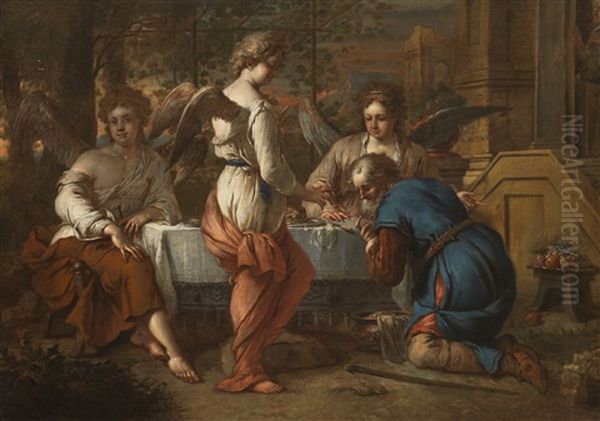 Abraham Und Die Engel Oil Painting by Johannes Voorhout the Elder