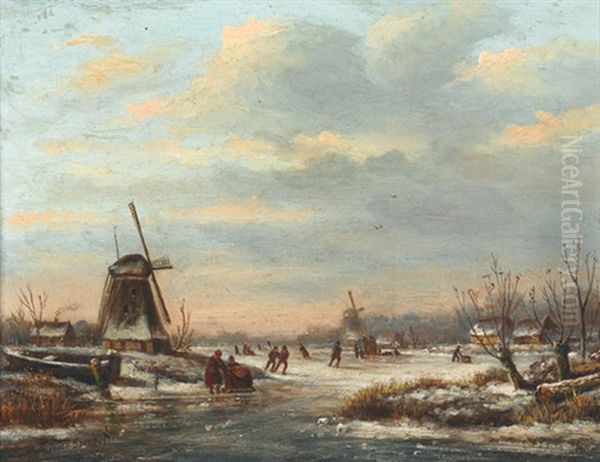 Winterliches Eisvergnugen Oil Painting by Sebastiaan Theodorus Voorn-Boers