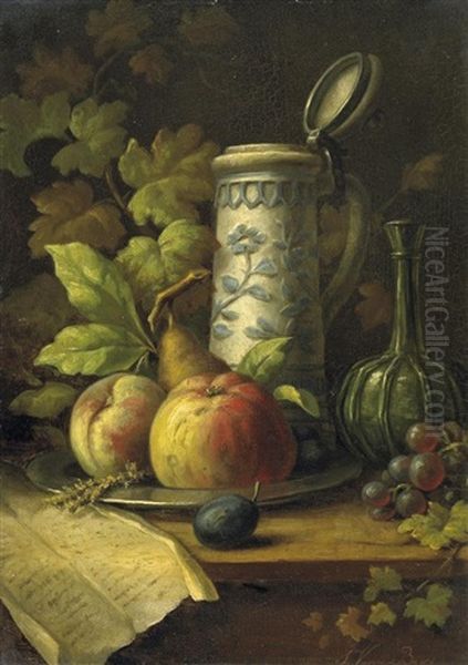 Stilleben. Auf Einem Tisch, Neben Einem Brief, Eine Schale Mit Obst Sowie Ein Humpen Oil Painting by Sebastiaan Theodorus Voorn-Boers