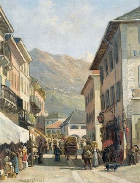 Strasse In Locarno Oil Painting by Herman J. Van Der Voort In De Betouw