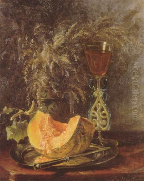 Stilleben Mit Melonenschnitte Oil Painting by Herman J. Van Der Voort In De Betouw