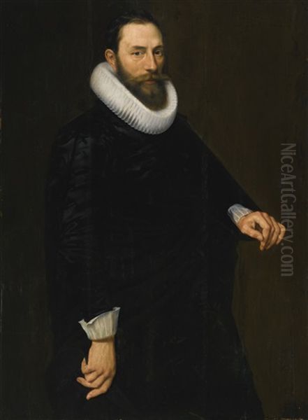 Portrait Of A Bearded Gentleman, Three Quarter Length, Wearing A Ruff by Cornelis van der Voort