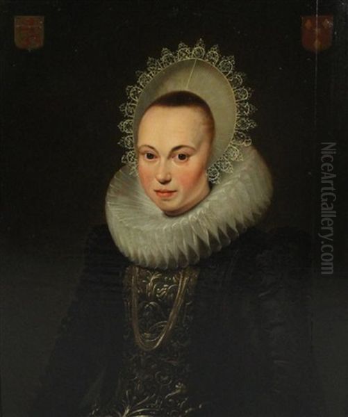 Portrait Of Justina Van Teylingen, On Her Marriage In 1613 Oil Painting by Cornelis van der Voort