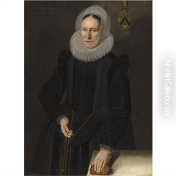 Portrait Of A Lady, Aged 44, In A White Ruff Oil Painting by Cornelis van der Voort