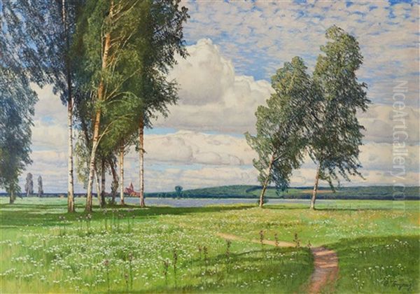 Landschaft Mit Birken Und See Oil Painting by Paul Vorgang