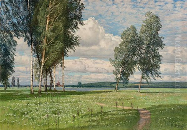 Sommerlandschaft Mit Birken Am See Oil Painting by Paul Vorgang