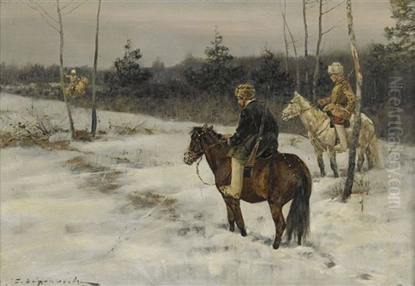 Hunting Scene Oil Painting by Sergei Semyonovich Voroshilov