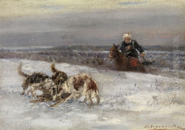 Hunting Scene Oil Painting by Sergei Semyonovich Voroshilov