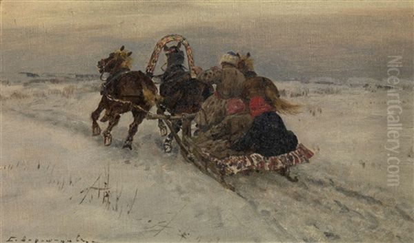 Winter Sleigh Oil Painting by Sergei Semyonovich Voroshilov