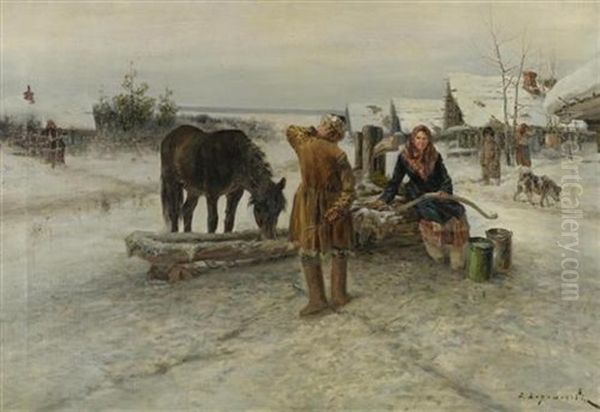 Der Heiratsantrag Oil Painting by Sergei Semyonovich Voroshilov