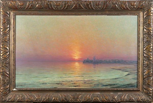 Marine Au Coucher De Soleil Oil Painting by Albert Isidore de Vos