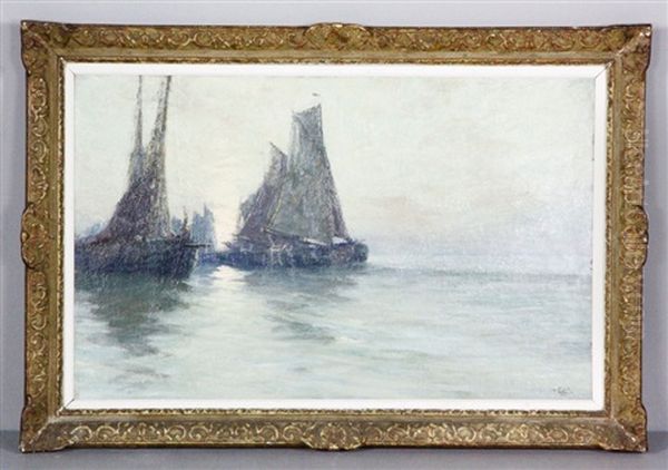 Fishing Sailboats At Sunset Oil Painting by Albert Isidore de Vos