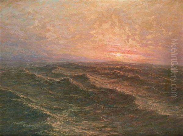 Coucher De Soleil En Mer by Albert Isidore de Vos