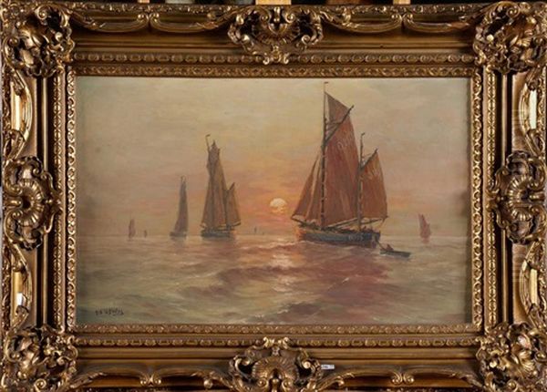 Marine Au Coucher Du Soleil Oil Painting by Albert Isidore de Vos