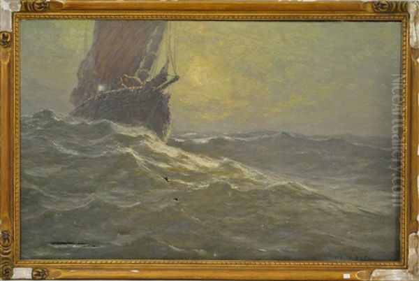 Bateau De Peche En Mer Agitee Oil Painting by Albert Isidore de Vos