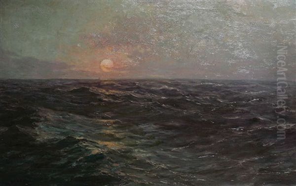 Marine Au Coucher De Soleil Oil Painting by Albert Isidore de Vos