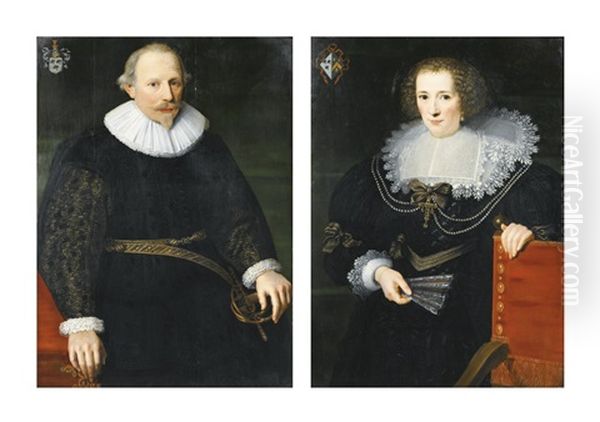 Portrait D'augustin De Gottignies, Portrait De Marguerite Verreycken (pair) Oil Painting by Cornelis De Vos