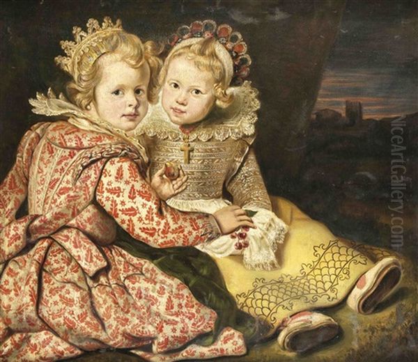 Doppelportrait Der Beiden Kinder Des Malers Magdalena And Jan-baptiste De Vos Oil Painting by Cornelis De Vos