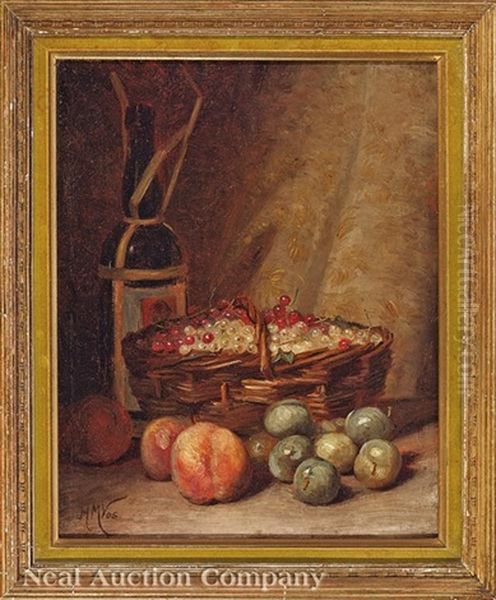 Still Life With Wine Bottle, Currants, Gooseberries, And Peaches Oil Painting by Hubert Vos