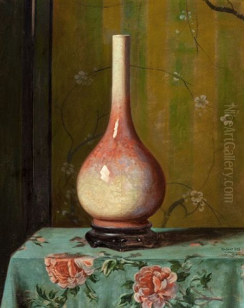 Ceramic Vase On Table Oil Painting by Hubert Vos