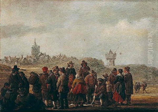 A Beach Scene With Fishermen Selling Their Catch Oil Painting by Jan de (Johannes IV) Vos